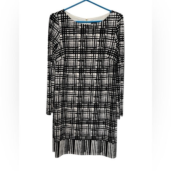 Vince Camuto Black and White Long Sleeves Stretch Herringbone Print size 10 - Picture 1 of 4